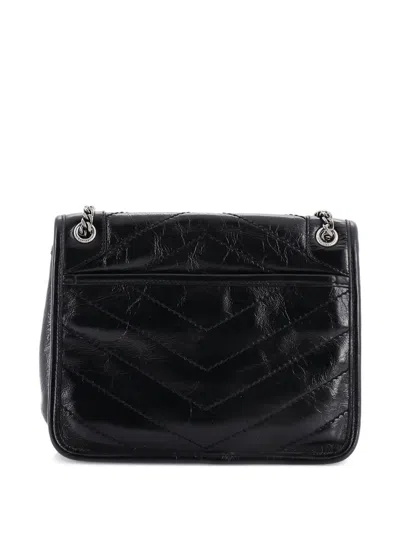 Pre-owned Saint Laurent Niki Chain Flap Bag Matelasse Chevron Leather Baby Shoulder Bag In Black