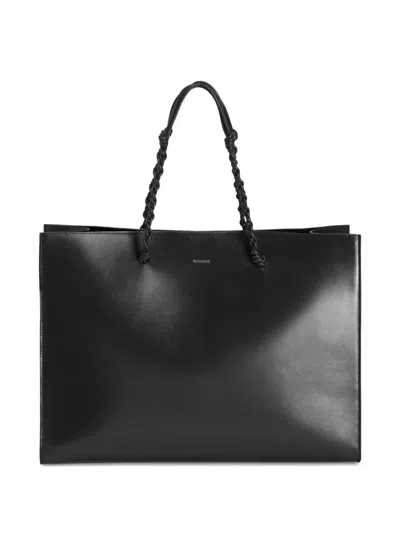 Jil Sander Tangle Knotted Handle Embossed Logo Tote In Black