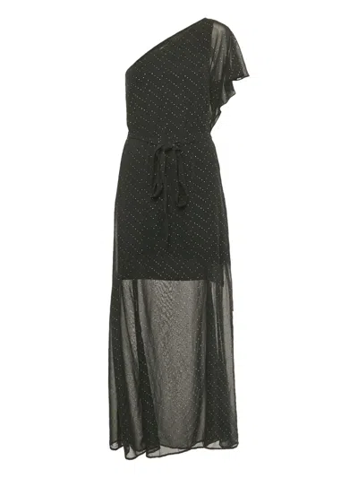 Pre-owned Maje One-shoulder Maxi Dress In Black