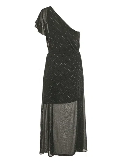 Pre-owned Maje One-shoulder Maxi Dress In Black