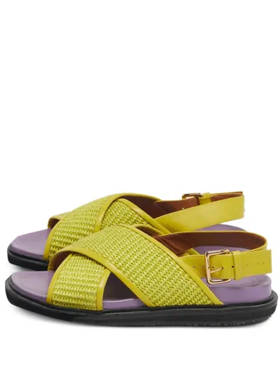 Pre-owned Marni Raffia Leather Sandals In Yellow