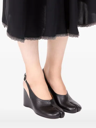 Maison Margiela Womens Black Tabi Leather Slingback Wedges Eur 36 / 3 Uk
