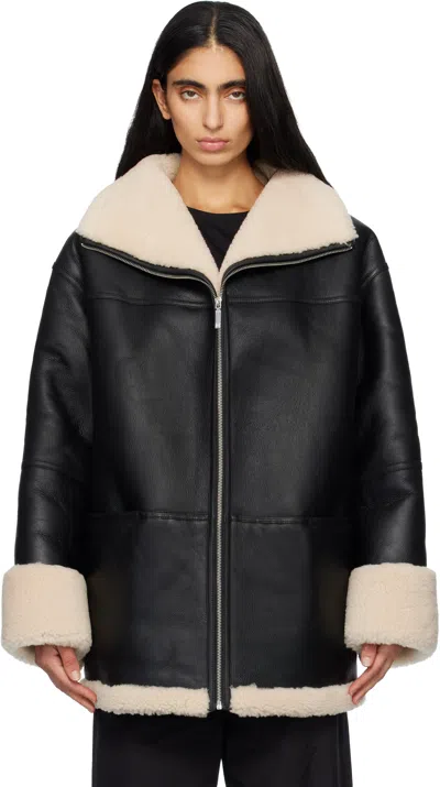 Totême Black Signature Shearling Jacket In Black