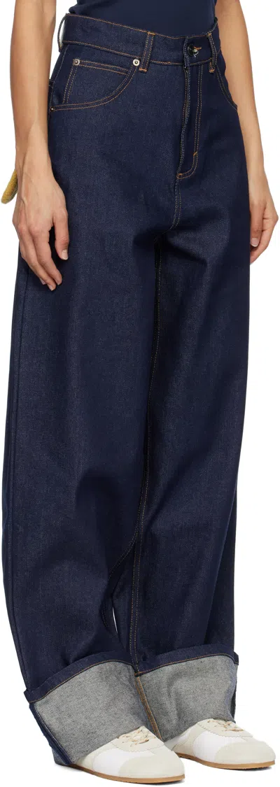 Charles Jeffrey Loverboy Navy Loose Fit Knitted Pocket Waisted Jeans In Blue