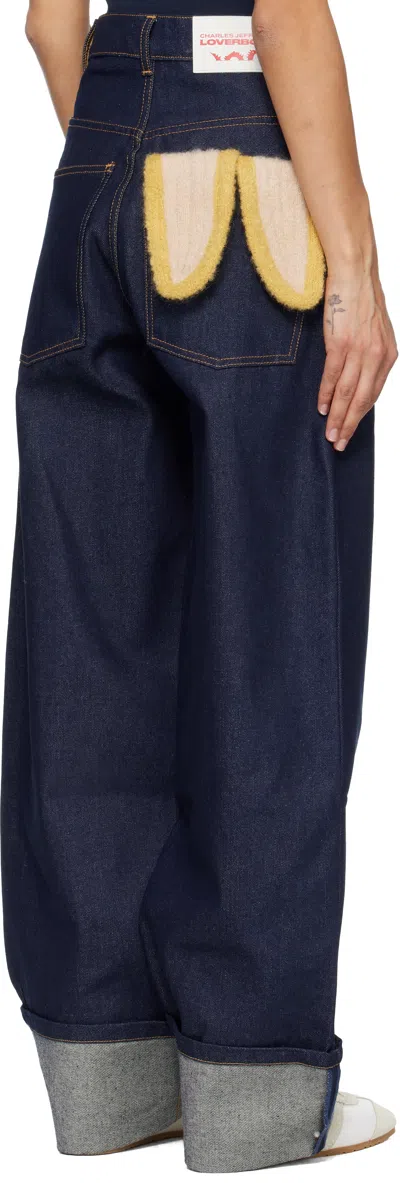 Charles Jeffrey Loverboy Navy Loose Fit Knitted Pocket Waisted Jeans In Blue