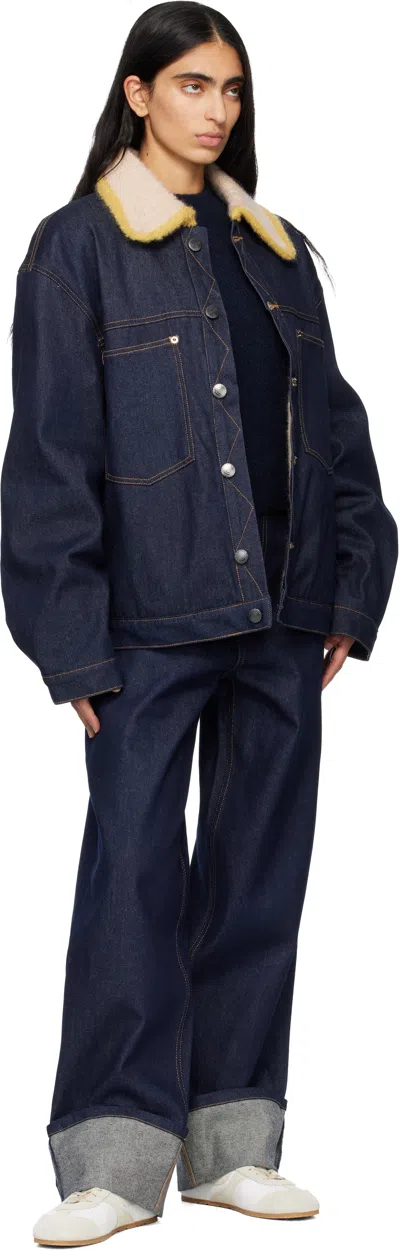 Charles Jeffrey Loverboy Navy Loose Fit Knitted Pocket Waisted Jeans In Blue