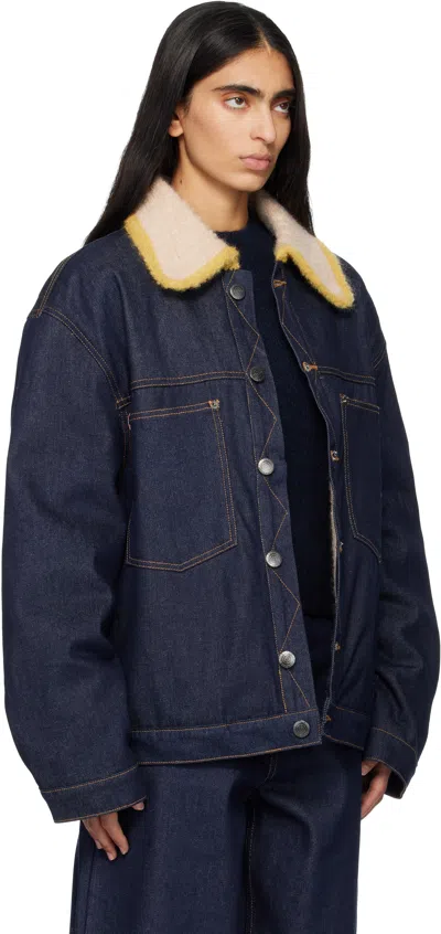 Charles Jeffrey Loverboy Navy Knitted Collar Denim Jacket In Blue