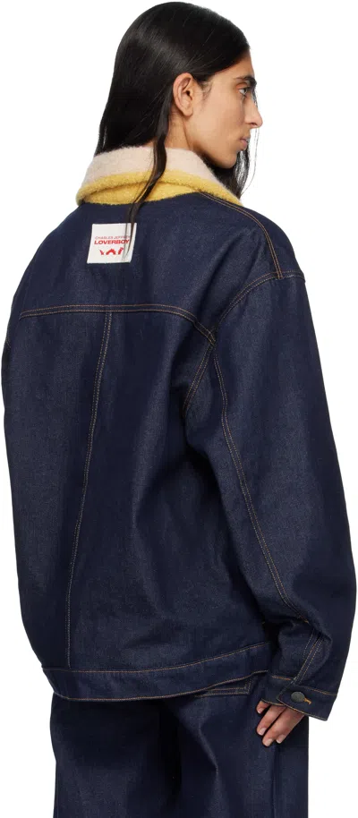 Charles Jeffrey Loverboy Navy Knitted Collar Denim Jacket In Blue