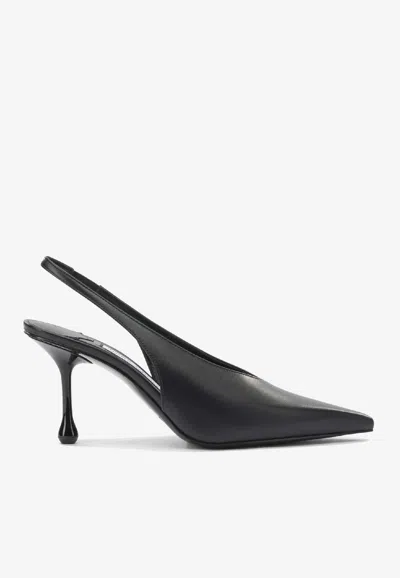 Jimmy Choo High Heel Slingback Pumps Pointed Toe Leather In Black