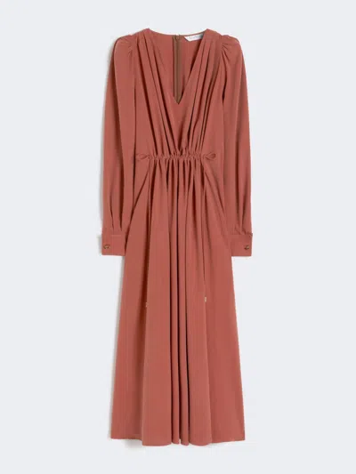 Max Mara Washed Silk Canvas Dress In Brown