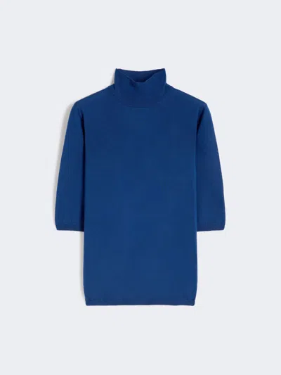 Max Mara Stockinette-stitched Wool Polo-neck Sweater In Blue