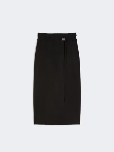 Max Mara Long Wool Skirt With Belt In Black