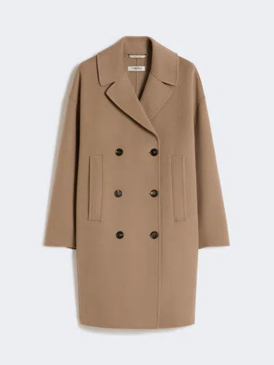 Max Mara Wool Broadcloth Midi Coat In Brown