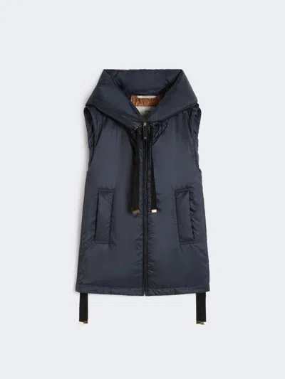 Max Mara Water-repellent Padded Canvas Hooded Gilet In Blue