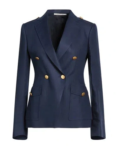 Tagliatore 02-05 Woman Blazer Midnight Blue Size 4 Linen In Blue