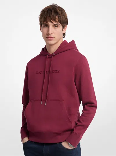 Michael Kors Embossed Logo Cotton Blend Hoodie In Burgundy