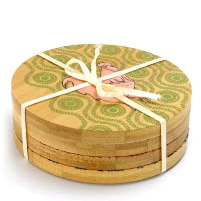 Urban Market 4 Piece Bamboo Coaster Set With Decorative Farm Animals In Multi