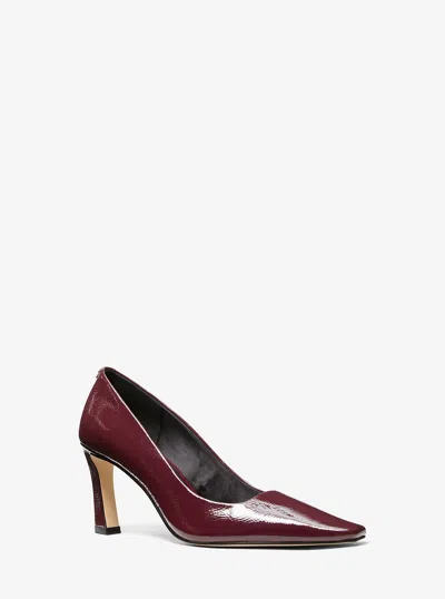 Michael Kors Mid-heel Pumps In Calfskin With Glossy Finish In Burgundy