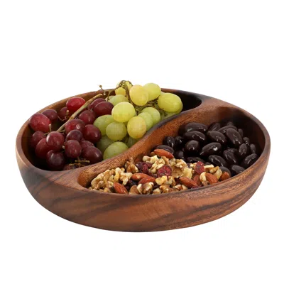 Megachef 10 Inch Acacia Wood Divided Serving Bowl In Dark Brown In Brown