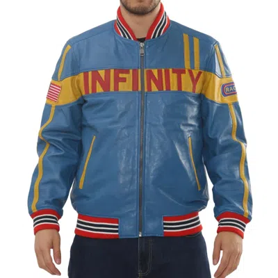 Truclothing Motorcycle Jacket Leather Biker Bomber With American Flag Coat In Blue