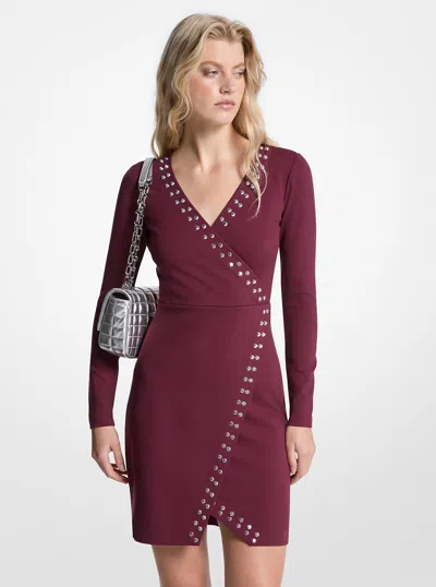 Michael Kors Studded Wrap Dress In Burgundy
