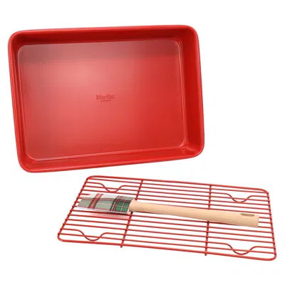 Martha Stewart 3 Piece Carbon Steel Bakeware Set In Red And Plaid In Red