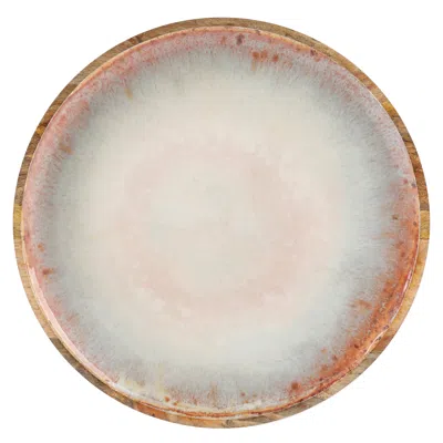 Cravings By Chrissy Teigen 15.9 Inch Round Enameled Mango Wood Platter In Blush In Multi