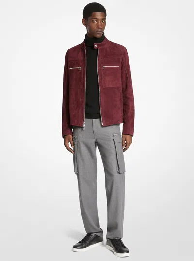 Michael Kors Suede Racer Jacket In Burgundy