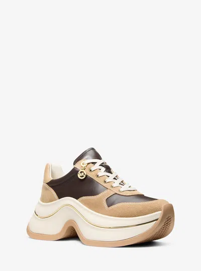Michael Kors Arla Leather And Suede Trainer In Multi