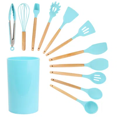 Megachef Set Of 12 Silicone/wood Cooking Tools In Blue