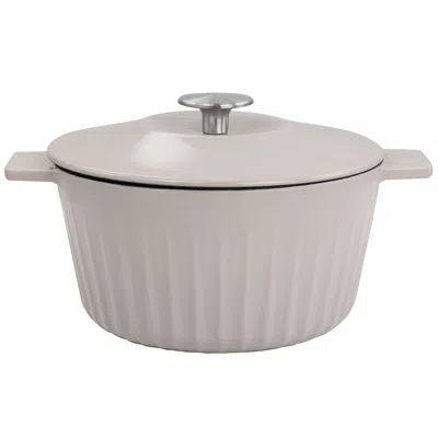 Martha Stewart Eastholm Enameled Cast Iron 3 Quart Embossed Stripe Dutch Oven With Lid In Warm Grey In White