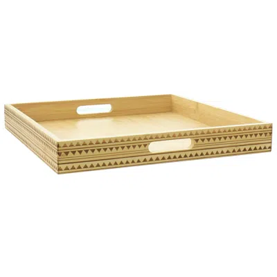 Gibson Home Sadler 15 Inch Wood Serving Tray With Built-in Handles In Gold