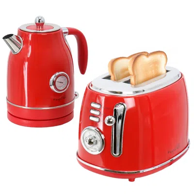 Megachef 1.8 Quart Electric Tea Kettle And 2 Slice Toaster Combo In Red In Red