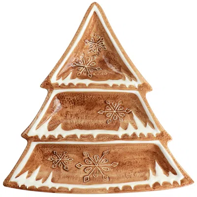 Martha Stewart Ceramic Gingerbread Tree 3 Sectioned Tidbit Tray In Brown In Brown