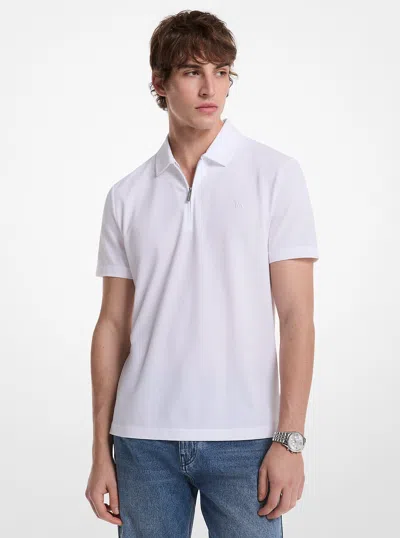 Michael Kors Greenwich Signature Logo Print Cotton Polo Shirt In White