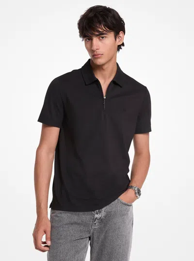 Michael Kors Sleek Pique Zip Polo Shirt In Black