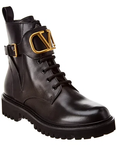 Valentino Garavani Dnu Pack Valentino Vlogo 35 Leather Combat Boot In Black