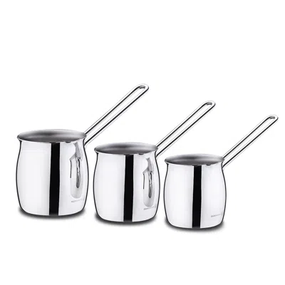 Korkmaz Tombik 3 Piece Stainless Steel Turkish Coffee Pot Set In Silver In Silver