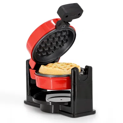 Megachef Non-stick Round Electric Flip 5 Inch Belgian Waffle Maker In Red In Red