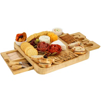 Megachef Bamboo Charcuterie Cheese Board Set With Ramekins And Slide Out Cutlery Drawer In Neutral