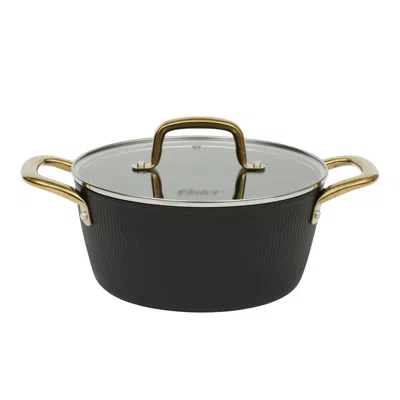 Oster Abbottsford 4.4 Quart Nonstick Aluminum Dutch Oven With Glass Lid In Black In Black