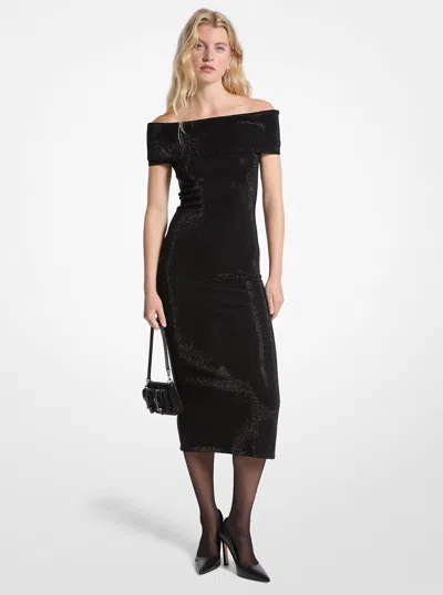 Michael Kors Embellished Stretch Knit Off-the-shoulder Dress In Black