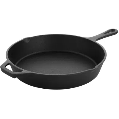 Megachef 10 Inch Round Preseasoned Cast Iron Frying Pan With Handle In Black In Black