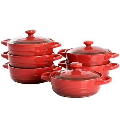 Crock-pot Appleton 6 Piece 10 Ounce Stoneware Mini Casserole Set In Red With Lid In Red
