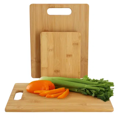 Megachef 3 Piece 8 Inch, 11 Inch, And 13 Inch Bamboo Wood Cutting Board Set In Brown