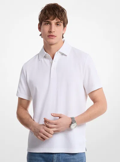 Michael Kors Greenwich Signature Logo Print Cotton Polo Shirt In White