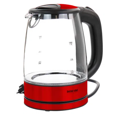 Better Chef 1.7 Liter 360 Degree Glass Cordless Electric Kettle In Red In Red