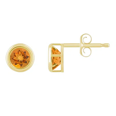 Glistening Jewels 10k Gold 5mm Round Citrine Stud Earrings In Gold
