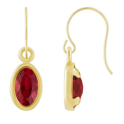 Glistening Jewels 10k Gold 6x4mm Oval Created Ruby Drop Earrings In Gold