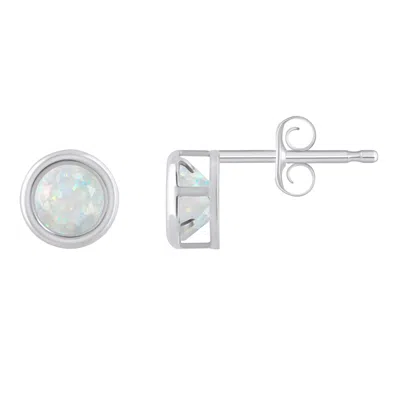 Glistening Jewels 10k Gold 5mm Round Created Opal Stud Earrings In Metallic